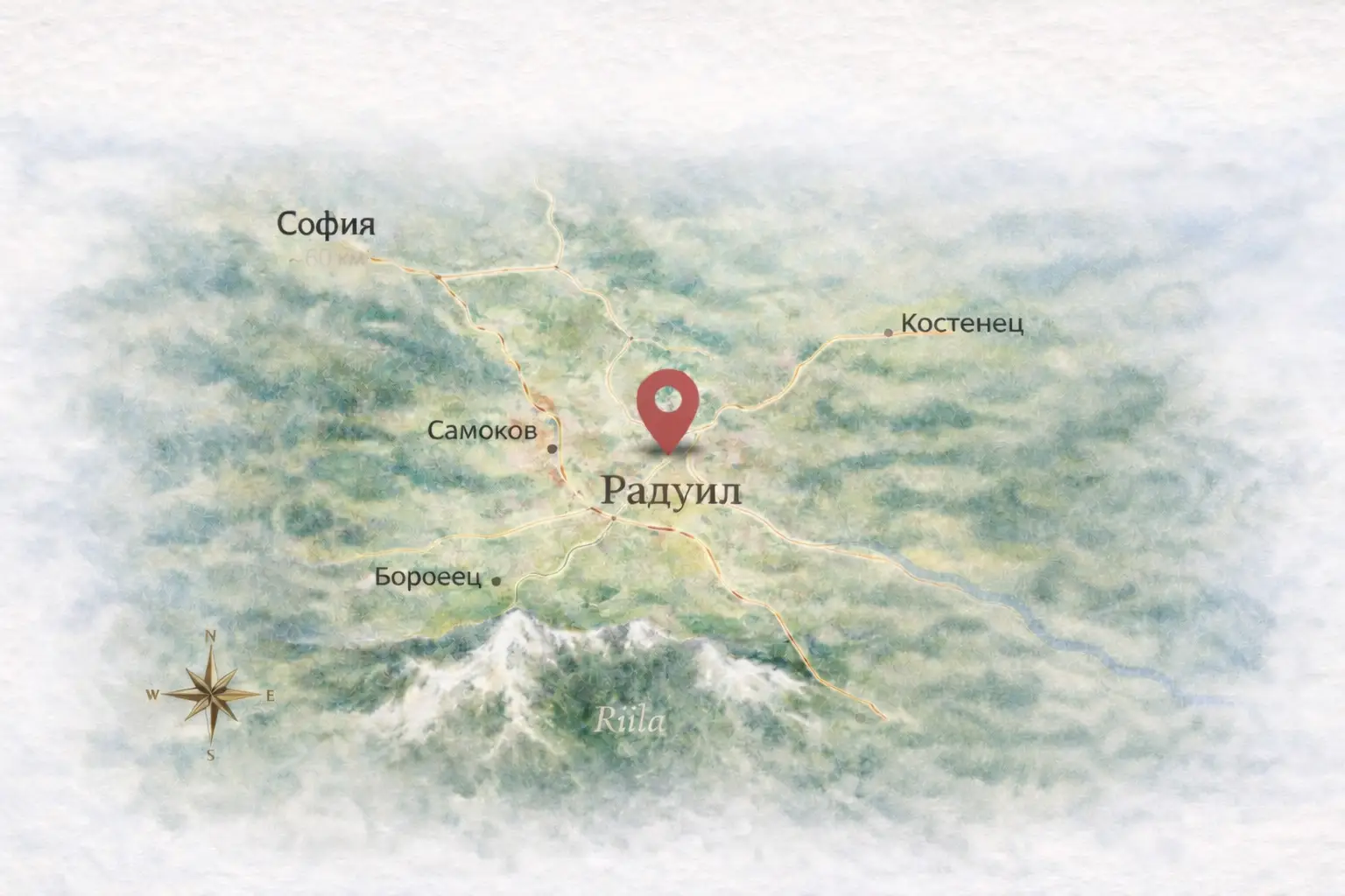 Карта на центъра на Радуил